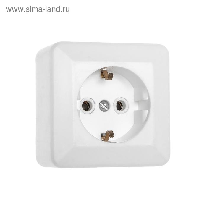 Розетка  Розетка "Элект" РА 16-102, 16 А, 250 В, одноместная, открытая, с з/к, белая