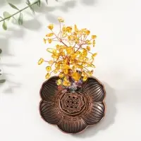 Подставка под благовония "Дерево на цветке" жёлтый 72 камня 9х9х13,5 см