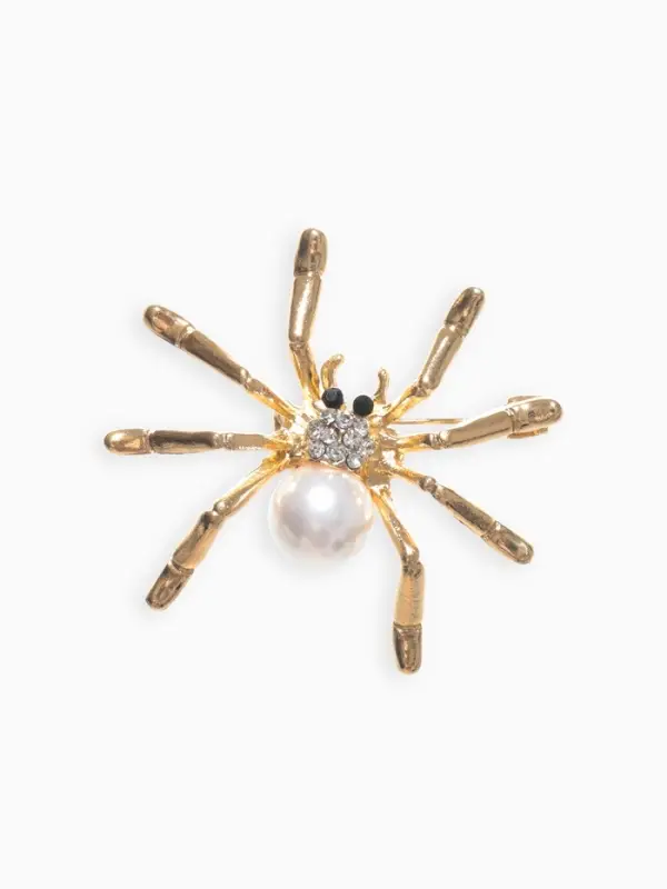 Брошь &laquo;Паук&raquo;, жемчужинка, белая в золоте