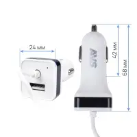 Автомобильное ЗУ AVS UC-443, 1 USB + кабель Type-C, 2.4 А, 12 Вт (A78701S)