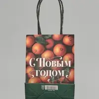 Пакет подарочный крафтовый &laquo;С Новым годом&raquo;, мандарины, 10&times;15&times;6 см