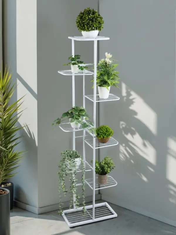 Подставка для цветов Greengo, 8 полок, 43&times;22&times;141 см, напольная, металл, белая