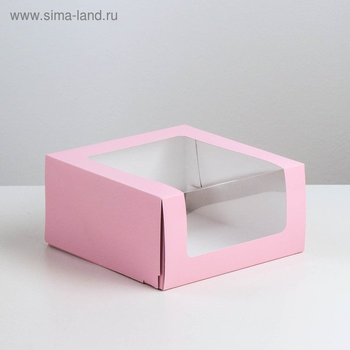 Кондитерская упаковка с окном Кондитерская упаковка с окном "Мусс", розовый, 23,5 х 23,5 х 11,5 см