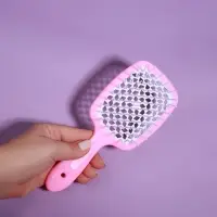 Расчёска массажная, широкая, вентилируемая, 8,5 × 20,5 см, PVC коробка, цвет розовый/белый