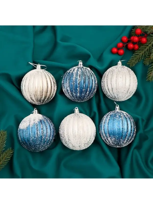 Ёлочные игрушки &laquo;Роксолана&raquo;, шары новогодние, набор 6 шт., d=8 см, бело - синий