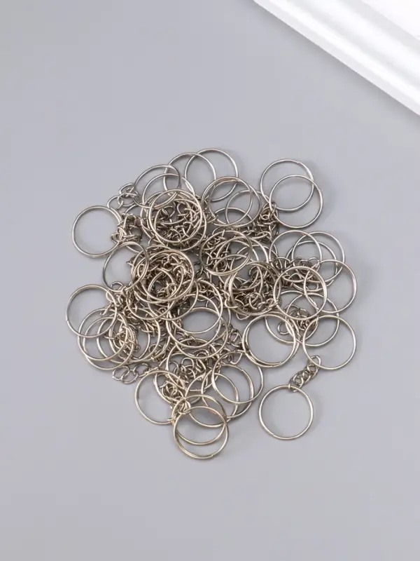 Основа для брелока кольцо металл с цепочкой, серебро d=1.8 см, для цепочки 1.8 см, набор 60 шт.