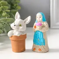 Статуэтки набор 2шт  "Пасхальный №2" девушка 9х4 см, заяц 9х5 см