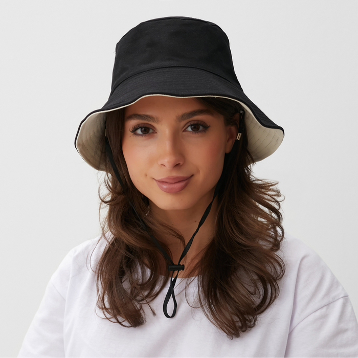 Панама двусторонняя MINAKU, цвет чёрный/бежевый, размер 56 Панама двусторонняя MINAKU, цвет чёрный/бежевый, размер 56