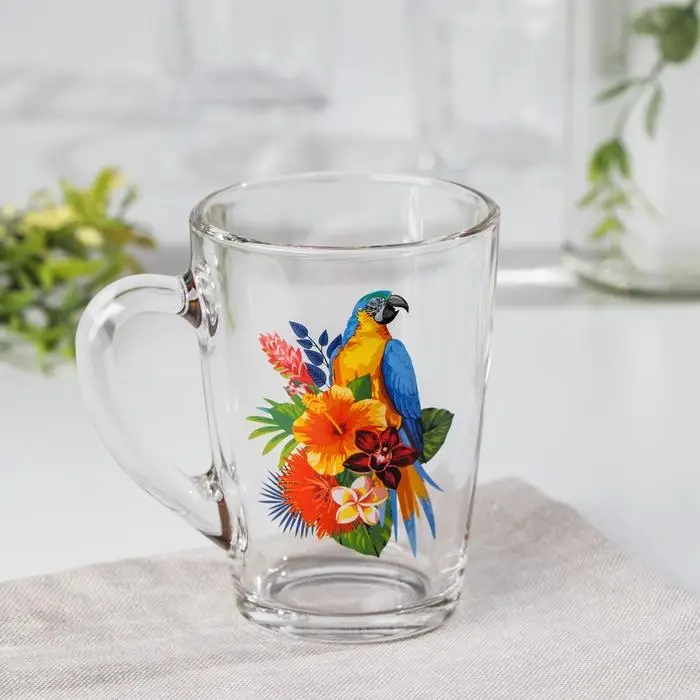 Кружка стеклянная «Тропические птицы», 300 мл