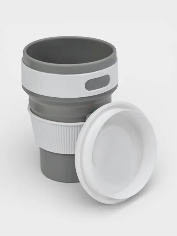 Стакан складной с крышкой Доляна &laquo;С собой&raquo;, 350 мл, 8.5&times;14 см, серый