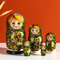 Матрёшка дерево «Марфа», чёрно-зелёный платок, 5-кукольная, 19 см Матрёшка дерево «Марфа», чёрно-зелёный платок, 5-кукольная, 19 см