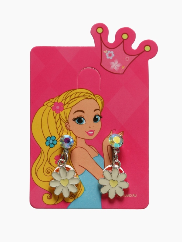 Серьги-клипсы детские  Серьги-клипсы детские "Выбражулька" ромашки с кругом кристалл, цвет жёлто-белый