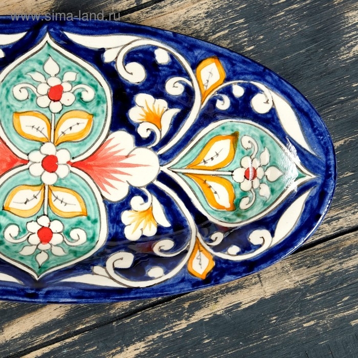 Селёдочница Риштанская Керамика  Селёдочница Риштанская Керамика "Цветы", 24 см, синяя, микс