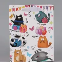 Пакет подарочный ламинированный, упаковка, &laquo;Забавные коты&raquo;, MS 18&times;23&times;10 см