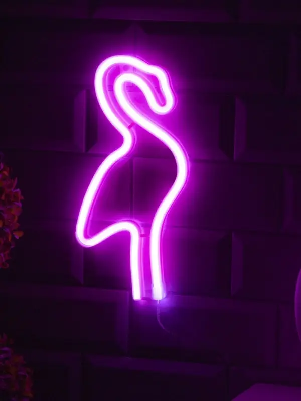 Неоновая вывеска &laquo;Фламинго&raquo; 15x29 см, от батареек ААх3, USB, свечение розовое