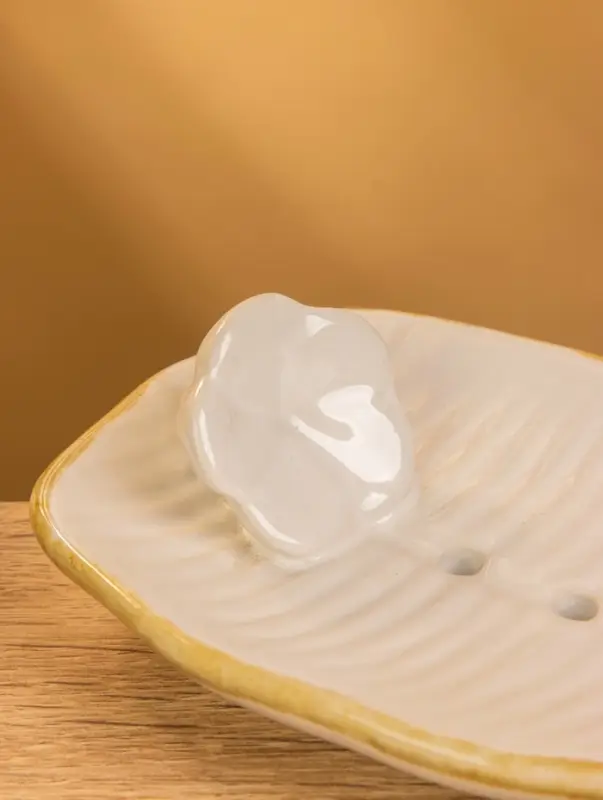 Мыльница "Флора" керамика, цв. бежево-белый, 14х9,5х4 см