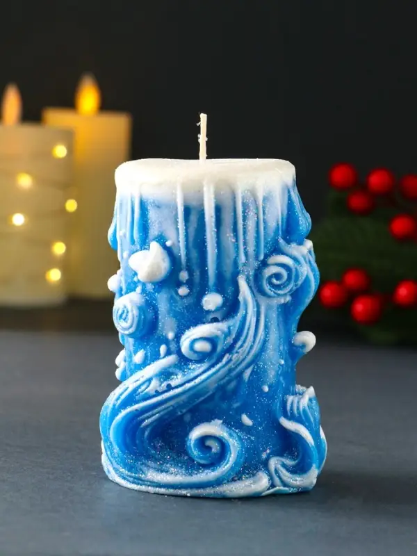 Свеча новогодняя столбик  Свеча новогодняя столбик "Волшебство" синий