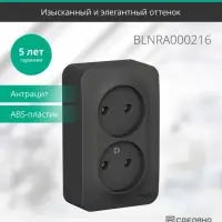 Розетка BLANCA наружная двойная, без заземления, без шторок, с изолирующей пластиной, 16А, 250В, антрацит