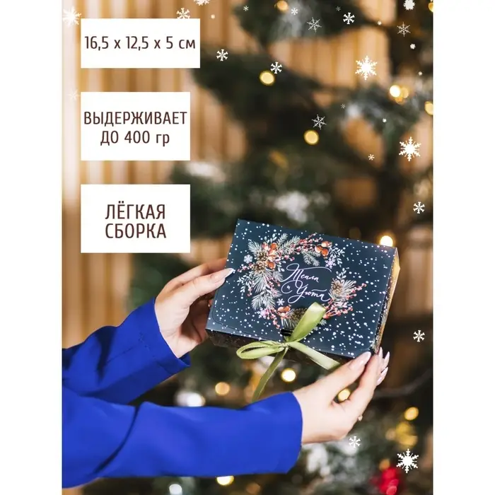 Коробка подарочная новогодняя складная &laquo;Новогодняя ботаника&raquo;, 16.5&times;12&times;5 см, Новый год