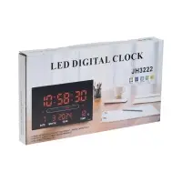 Часы электронные настенные, будильник, календарь, термометр, 20&times;3&times;33 см, синяя индикация, черные