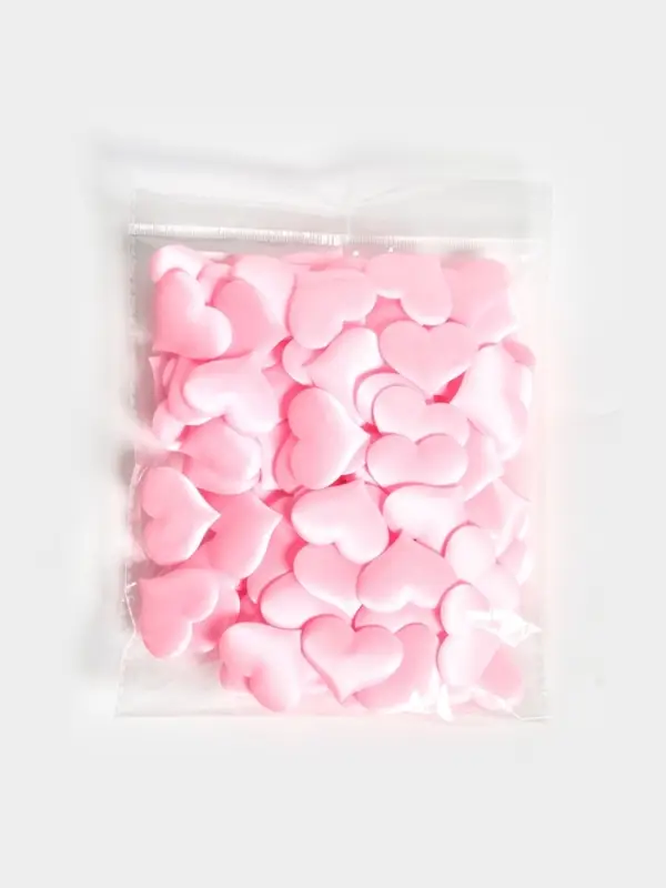 Сердечки декоративные атласные 3.5 см, розовые, 100 штук