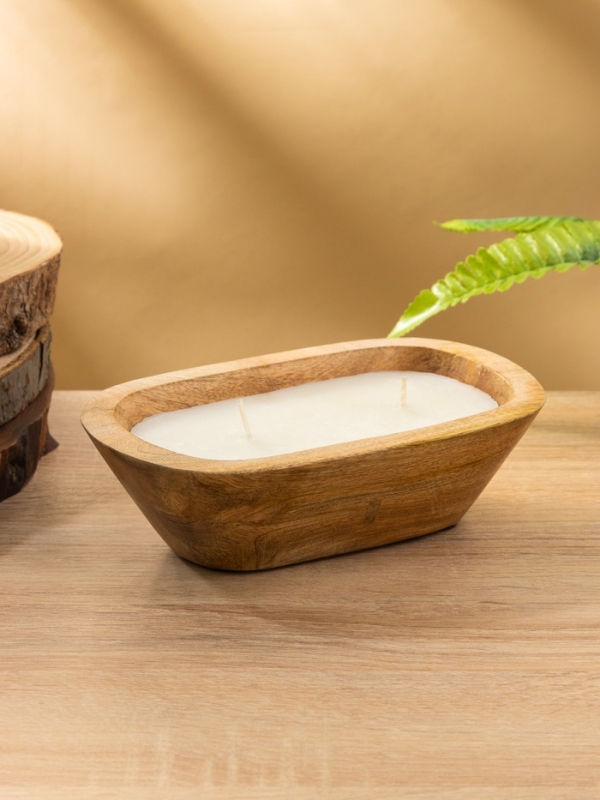 Свеча в деревянной чаше, парафин и соевый воск 20х13х5,5 см