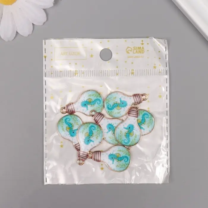 Декор для творчества металл, эмаль Декор для творчества металл, эмаль "Морской конёк в лампочке" 2,8х1,6 см