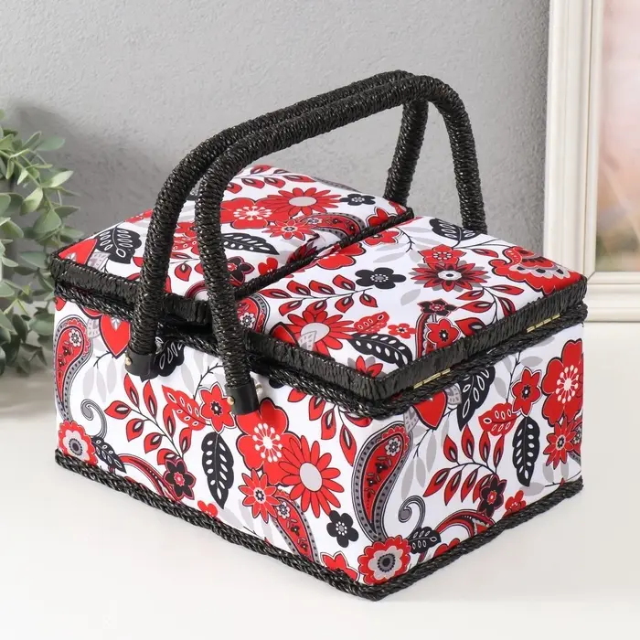 Шкатулка для рукоделия и шитья &laquo;Народный цветочный узор&raquo;, хранение ниток, иголок, мелочи, 19&times;26&times;14.5 см