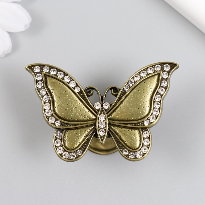 Ручка для шкатулки металл Ручка для шкатулки металл "Бабочка" стразы, бронза 3,6х5,5х2,2 см