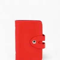 Визитница на кнопке, 24 карты, однотонная, красная