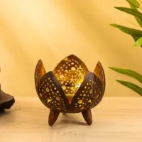 Подсвечник из кокоса «Бутон», 15×15×13 см, коричнево-золотой