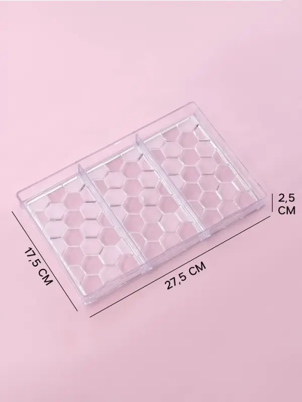 Форма для шоколада KONFINETTA &laquo;Соты&raquo;, пластик, 27.5&times;17.5&times;2.5 см, 3 ячейки 15.3&times;7.5&times;0.8 см, прозрачная