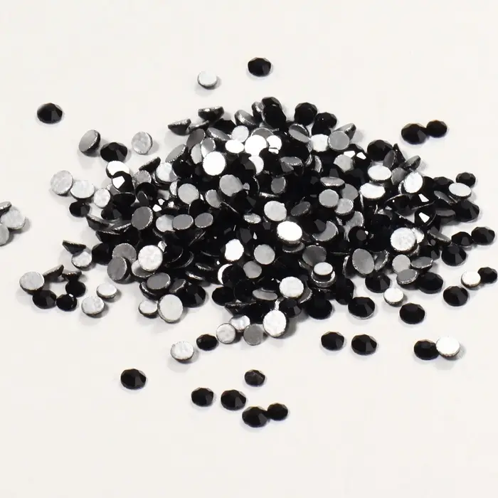 Стразы для декора, круглые, разноразмерные, чёрные