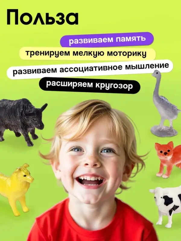 Развивающий набор &laquo;Домашние животные&raquo;, по методике Домана, 9 карточек, 3-6 лет