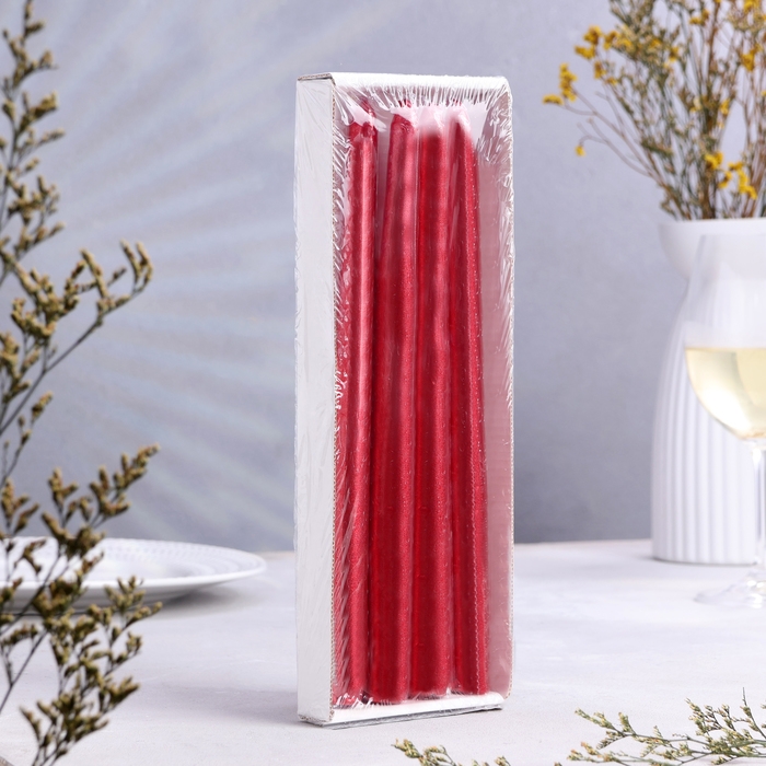 Свеча античная, 2,3х 25 см, 4 шт, лакированная, красный металлик Свеча античная, 2,3х 25 см, 4 шт, лакированная, красный металлик