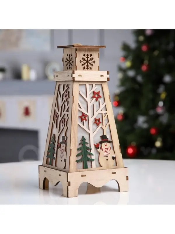 Светодиодная фигура &laquo;Снеговик в лесу&raquo; 13.5&times;19&times;13.5 см, дерево, от батареек LR1130&times;3, свечение тёплое белое