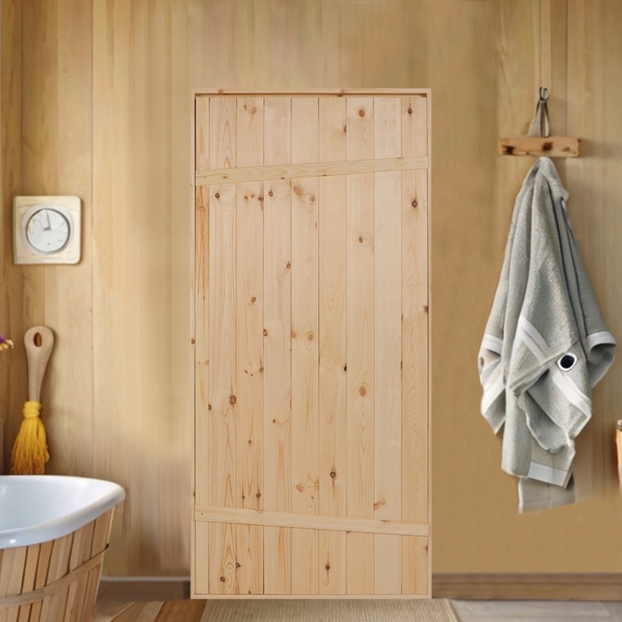 Дверной блок для бани, 170×80см, из сосны, на клиньях, массив Дверной блок для бани, 170×80см, из сосны, на клиньях, массив