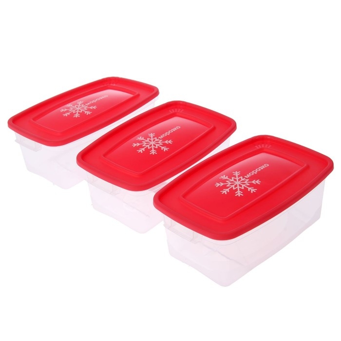 Набор прямоугольных контейнеров для замораживания продуктов «Морозко», 1 л , 3 шт, прозрачные, крышки микс Набор прямоугольных контейнеров для замораживания продуктов «Морозко», 1 л , 3 шт, прозрачные, крышки микс