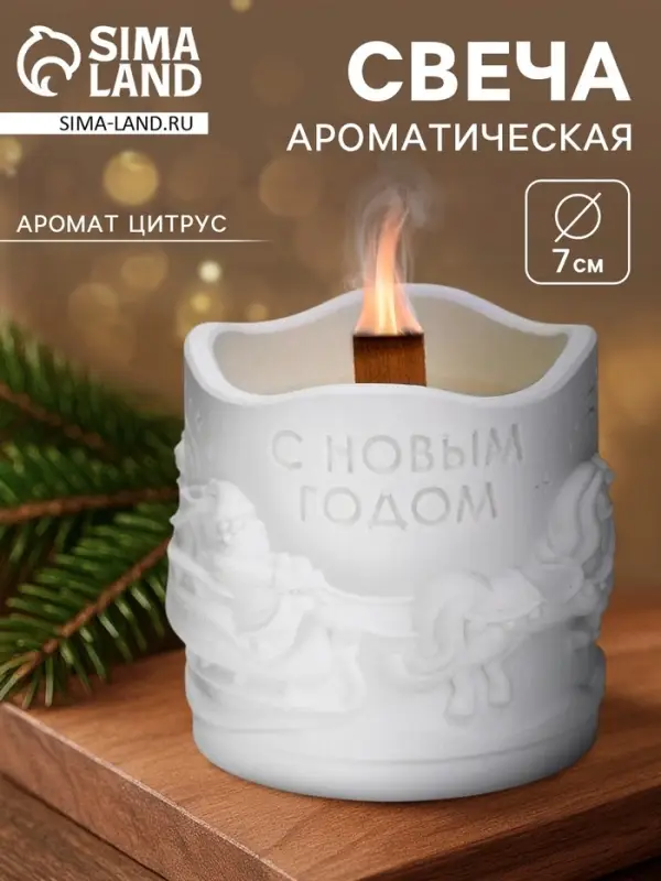 Свеча &laquo;Новый год&raquo;, аромат цитрус, гипс