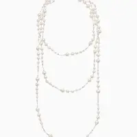 Бусы жемчужные, длинные, d=3.4, 5.6, 8.10, белые в серебре