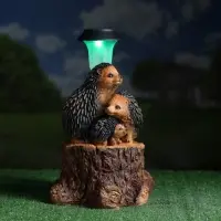 Садовая фигура - фонарь из полистоуна &laquo;Три ежа на пне&raquo;, 27&times;26&times;34 см