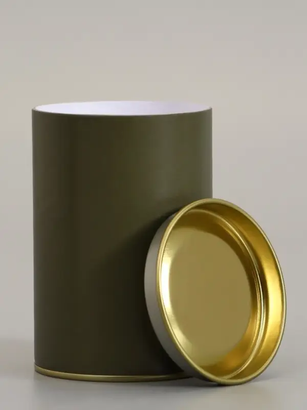 Тубус 73&times;110 мм (90 мм внутренняя высота), картон, хаки, металлическая крышка