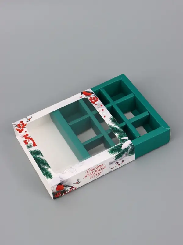 Коробка подарочная для 9 конфет &laquo;Снегири&raquo; 14.5&times;14.5&times;3.5 см