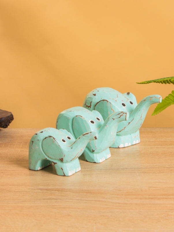 Сувенирный набор «Милые слоники», 12 см, 10 см, 9 см, дерево, бирюзовый Сувенирный набор «Милые слоники», 12 см, 10 см, 9 см, дерево, бирюзовый