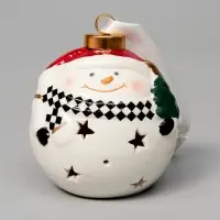 Ёлочный шар с подсветкой &laquo;Снеговик&raquo;, 10&times;8.6&times;8.6 см, 1 LED, керамика, от батареек LR44&times;3, керамика, свечение тёплое белое