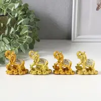 Сувенир полистоун "Слон на монетах и слитках" набор 4 шт золото 2,5х5х5 см