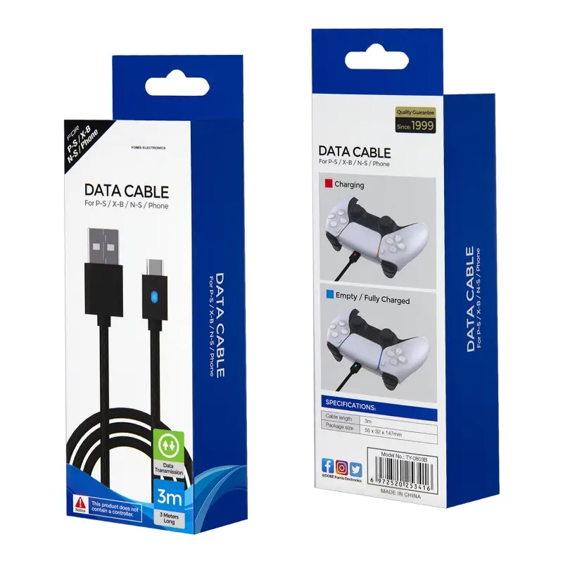 Кабель зарядки геймпадов PS5/Xbox/Switch Type-C TY-0803B (160 шт/кор)