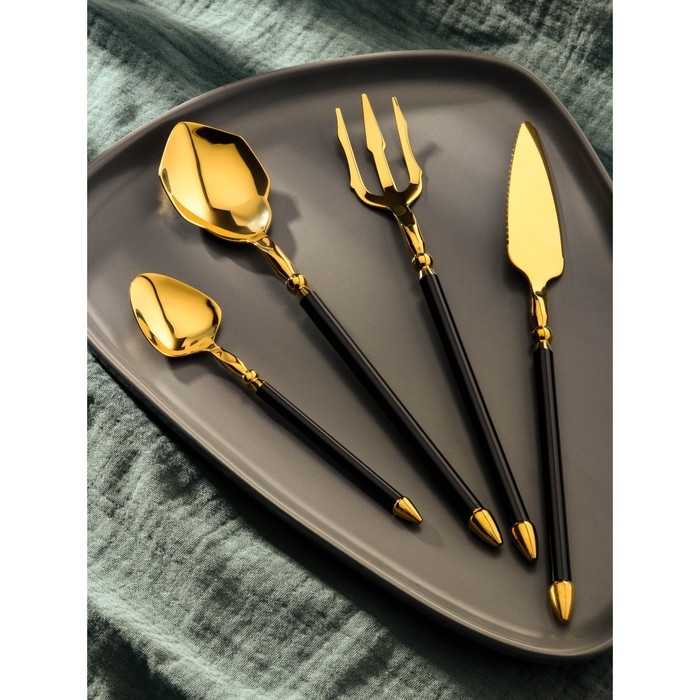 Столовые приборы из нержавеющей стали Magistro Ocean, 4 предмета, цвет металла золотой, ручка чёрная Столовые приборы из нержавеющей стали Magistro Ocean, 4 предмета, цвет металла золотой, ручка чёрная