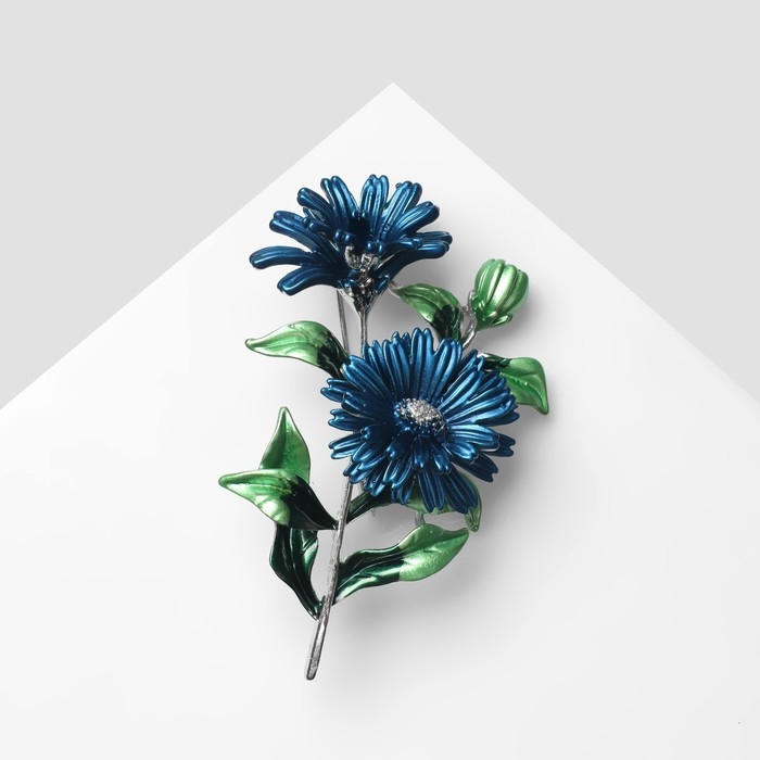 Брошь «Цветы» календула, цвет сине-зелёный в серебре Брошь «Цветы» календула, цвет сине-зелёный в серебре