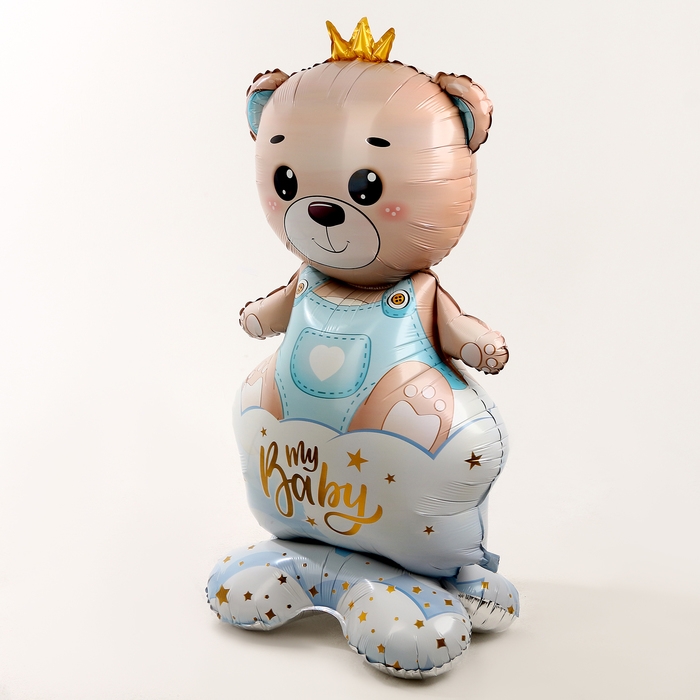 Шар фольгированный 62 Шар фольгированный 62" «Мишка в короне — мальчик» на подставке, под воздух